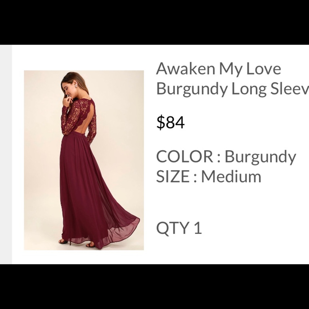 LuLus Long Sleeve Maxi Dress Maroon Size Medium